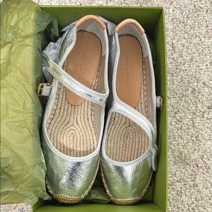 Tory Burch Silver Espadrille Shoes